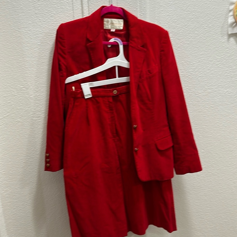 VINTAGE JOHN MEYER Red Corduroy Skirt Suit